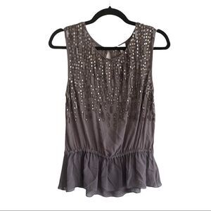 Joie Silk Sleeveless Blouse Embellished Faux Stones Beads Eggplant S